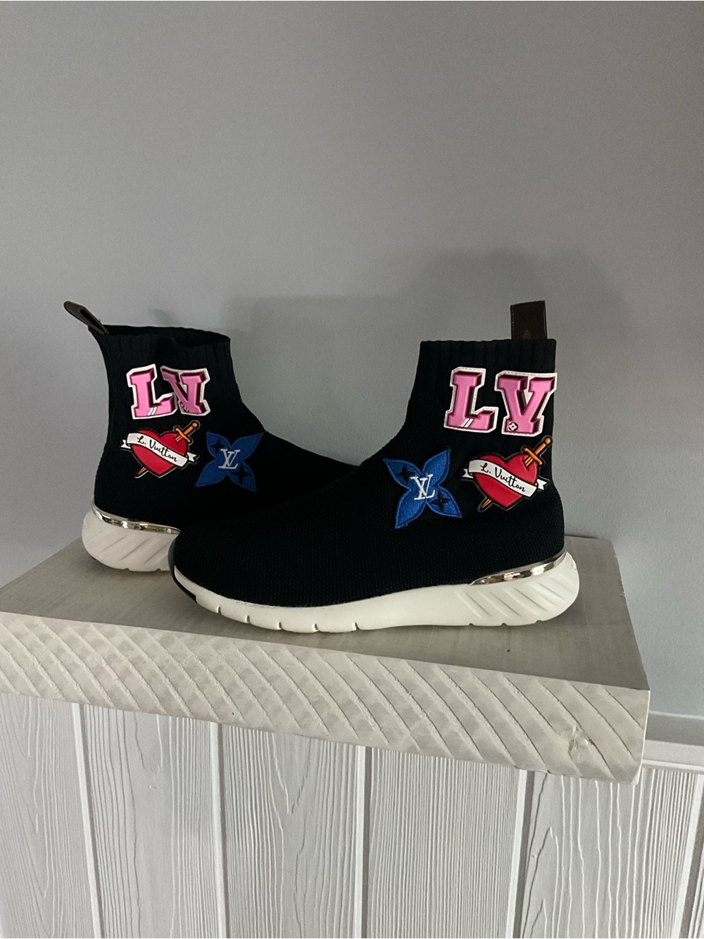 Louis Vuitton Aftergame Sock Sneakers Patch Black Mesh Fabric